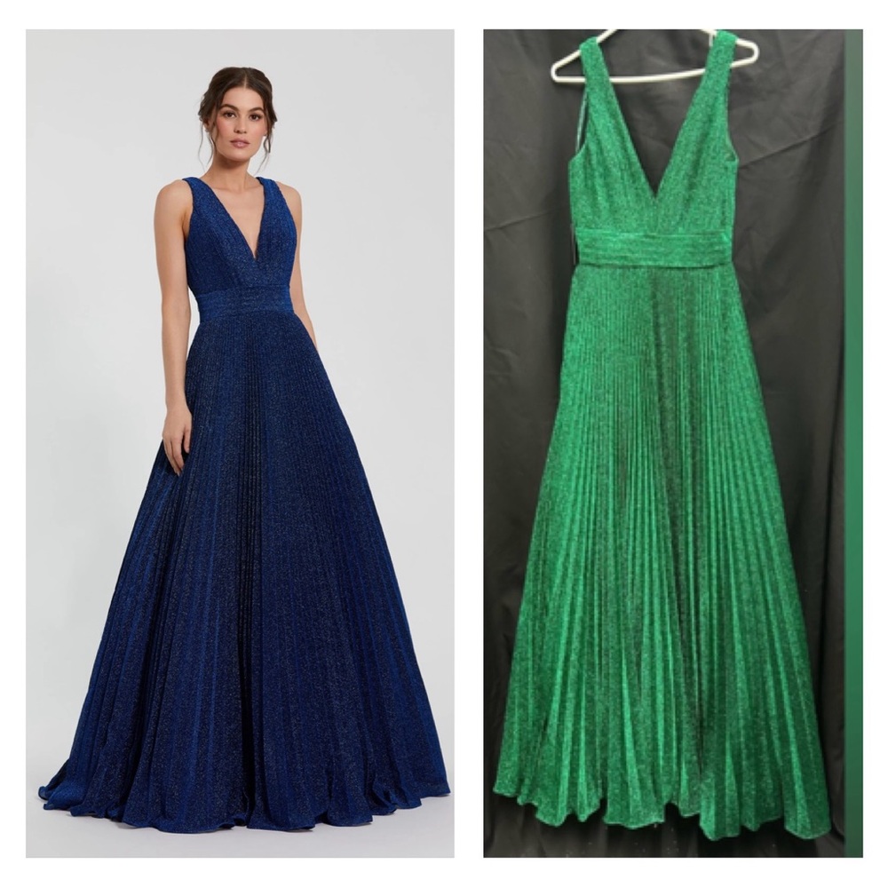 Mac Duggal 30773 NWT Shimmering Pleated Sleeveless Gown GREEN